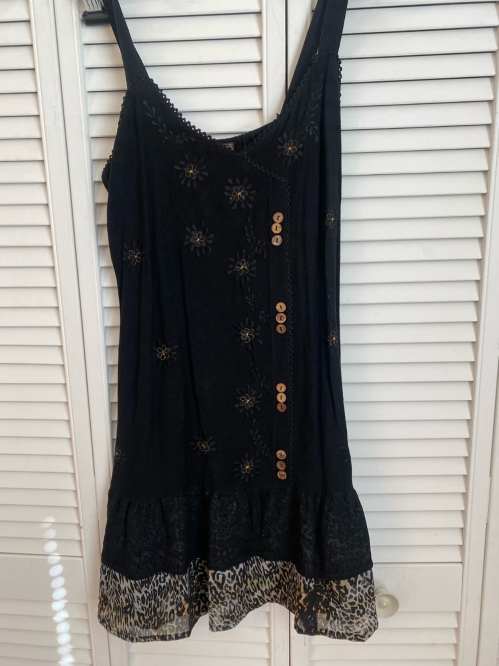 Vintage Y2K Black Summer Dress Leopard Sheer Floral Embroidered Fairy Whimsigoth